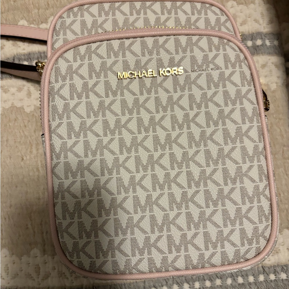 Michael Kors Beige and Pink Monogram Bag